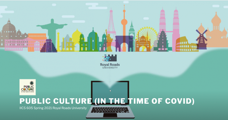 The front page of the Public Culture in the time of COVID website with a city pouring out of a computer.