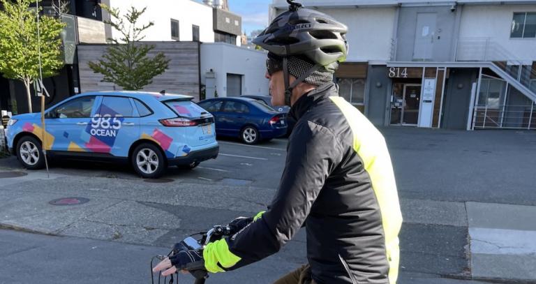 President Steenkamp on his bike with a Go-Pro in the city streets.
