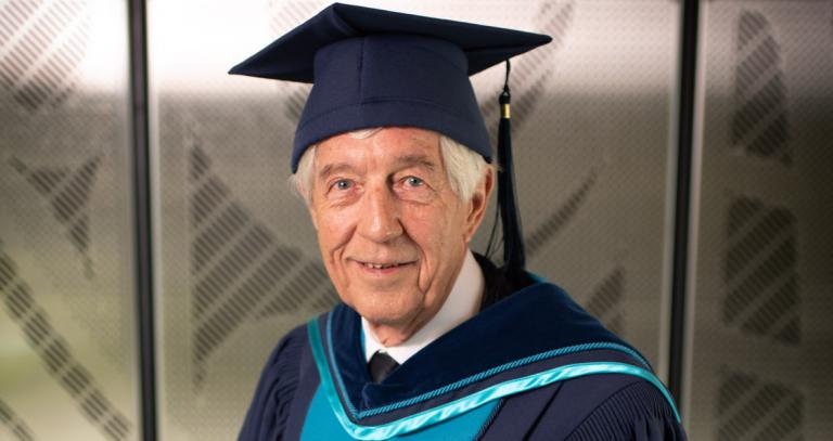 Dan Miller wearing Royal Roads convocation regalia.