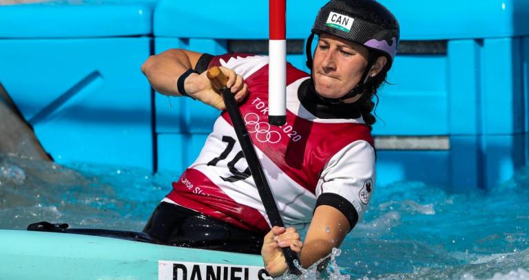 Haley Daniels paddles her kayak during her Olympic run. Photo: Bence Vekassy Canoe Kayak Canada