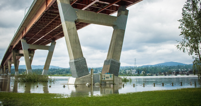 bridge over flooded river