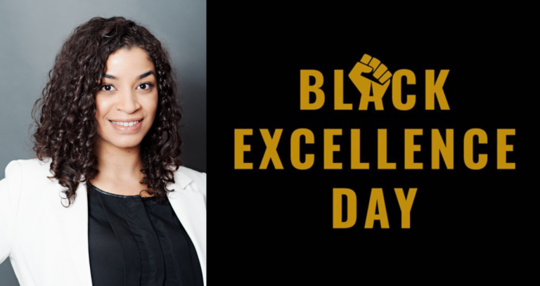 Headshot of Kamika Williams on the left and the logo for Black Excellence Day on the right