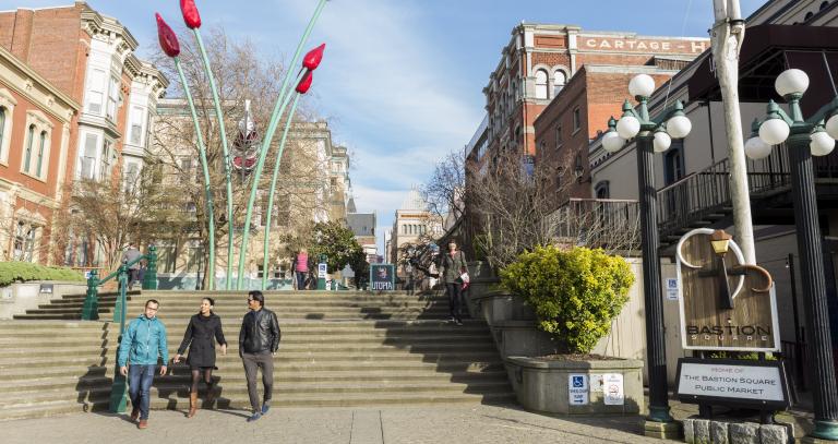students walking in downtown victoria