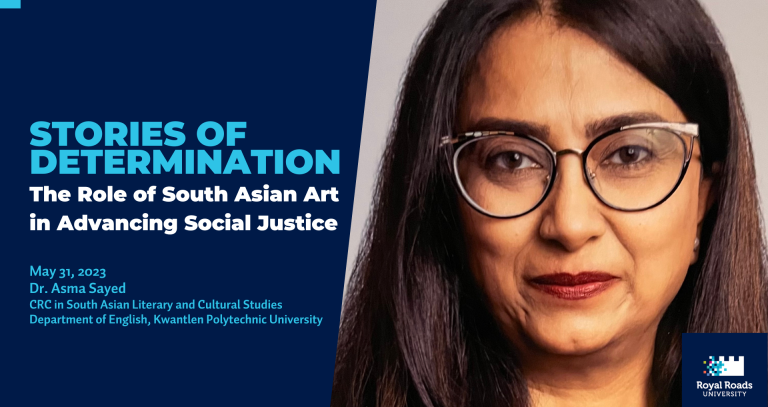 A determined Dr. Asma Syed next to the title of her presentation "Stories of Determination".