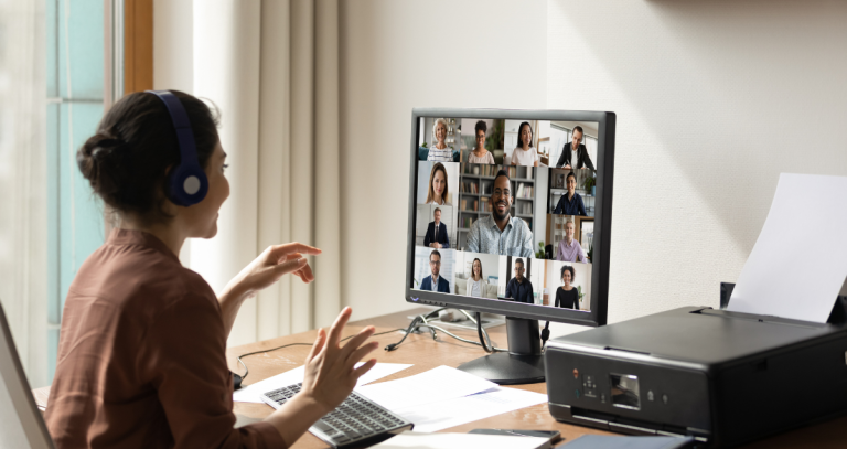 Student facilitating a webinar on computer