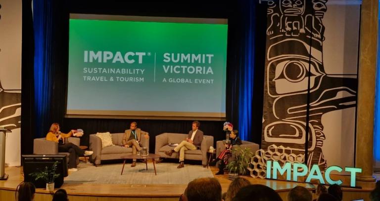 Agrim Banerjee, Raimundo Donoso and Veronica Santiago join Beth Potter for a panel discussion at IMPACT Sustainability Travel and Tourism conference. 