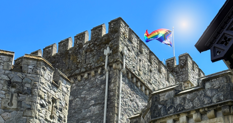 Pride flag on castle