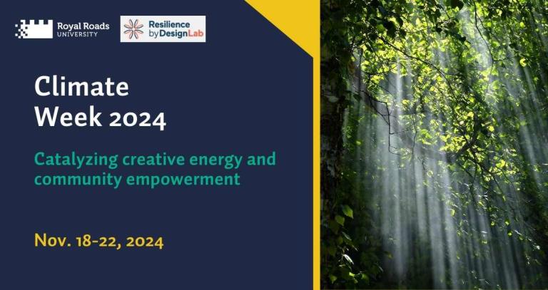 Climate Week 2024 text with image of sunlight shining through tree branches