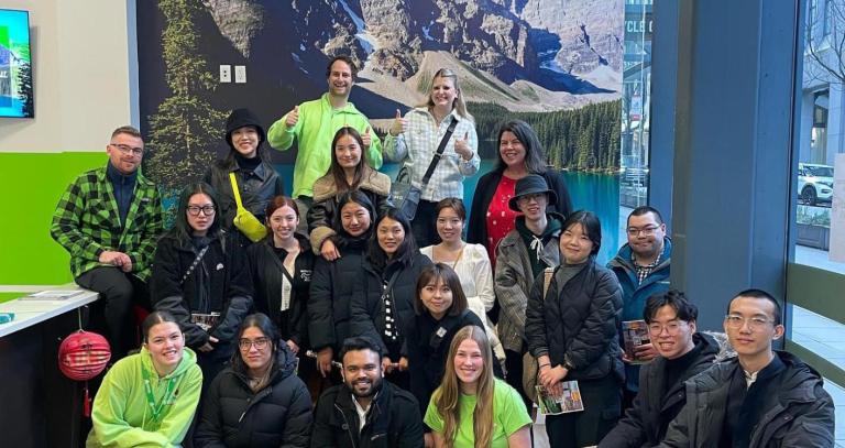 A group photo of tourism students at Royal Roads University