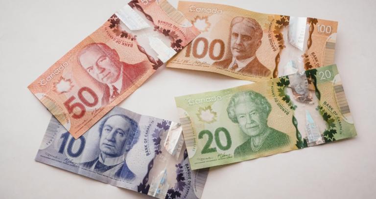 Assortment of Canadian money in a range of denominations