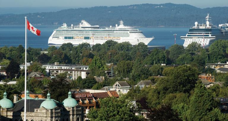Cruise ships with Victoria's James Bay neighbourhood in the foreground.