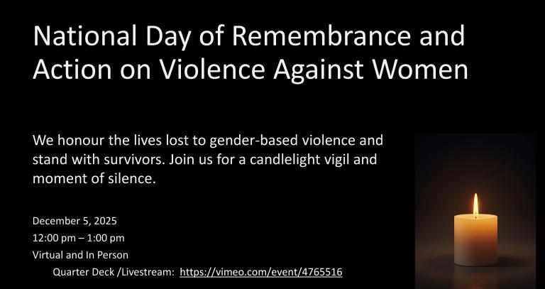 National day of remembrance and action on violence against women title with candle and event description