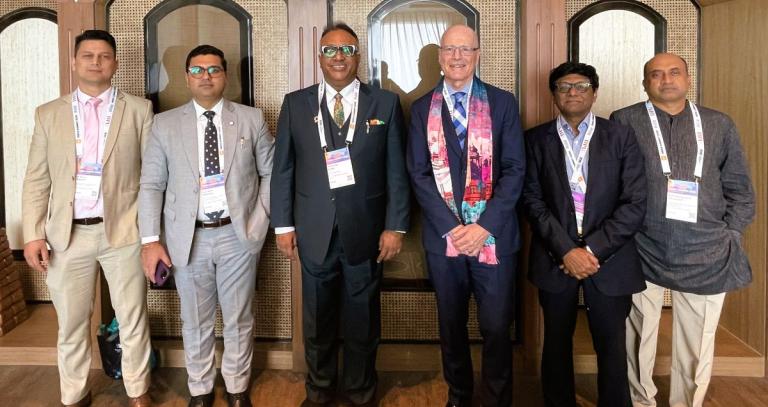 RRU President Philip Steenkamp with Jindal University delegates at MOU signing