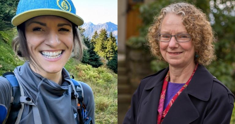 Our two winners! Chantelle Abma in the forested mountains and Alice MacGillivray at RRU.