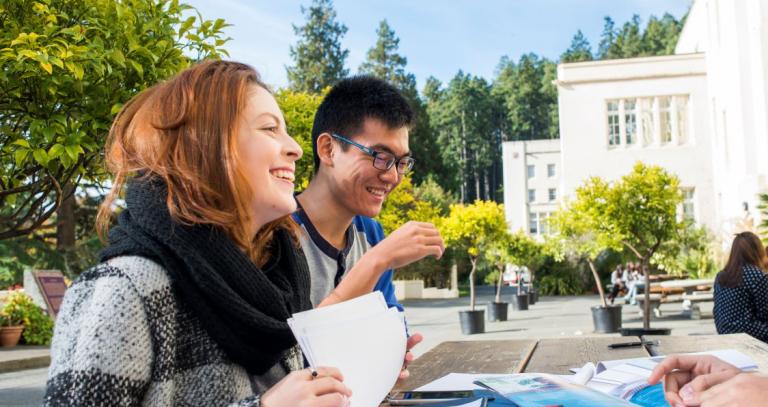 students laughing outside