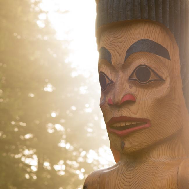 Totem pole detail at sunset