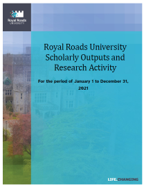 The Royal Roads logo appears at the top left corner, and a faded image of Hatley Castle in the background. In the foreground, offset to the right, is the title of the document.