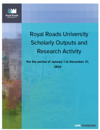 The Royal Roads University logo appears in the upper left corner, and a faded image of Hatley Castle is in the background. In the foreground, offset to the right, is the title of the document.