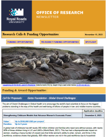 RRU-branded header, decorative image of seals on rocks, and text.